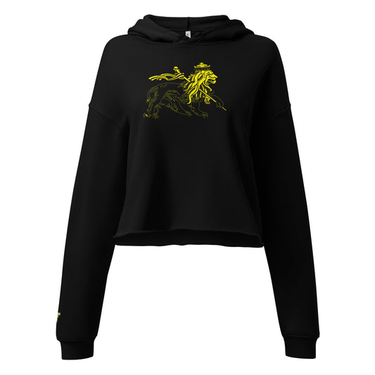 Crop Hoodie – Black with Gold Lion - Fliukka street wear.