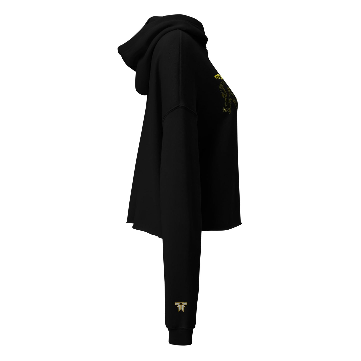 Crop Hoodie – Black with Gold Lion - Fliukka street wear.