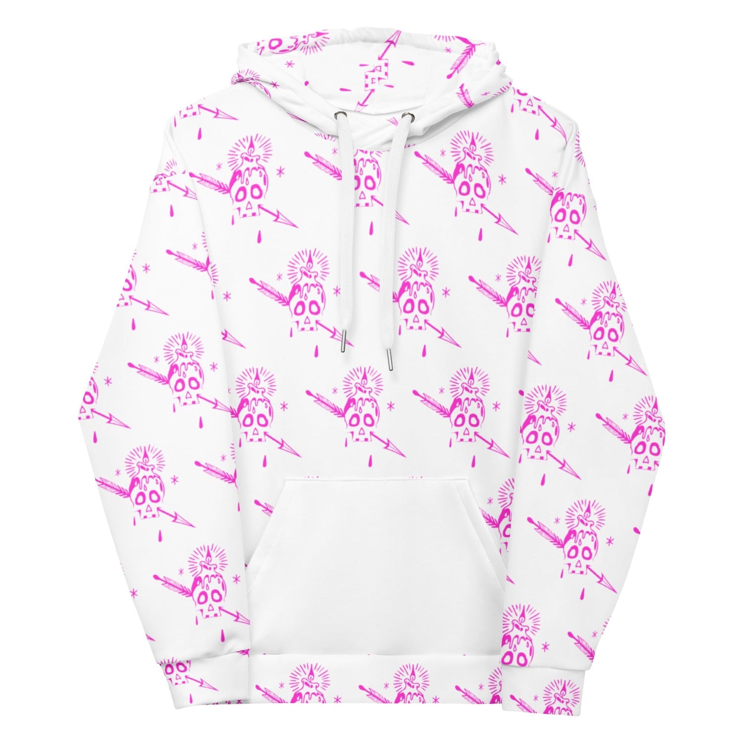 FLIUKA NEON PINK SKULL ALL OVER UNISEX HOODIE - Fliukka