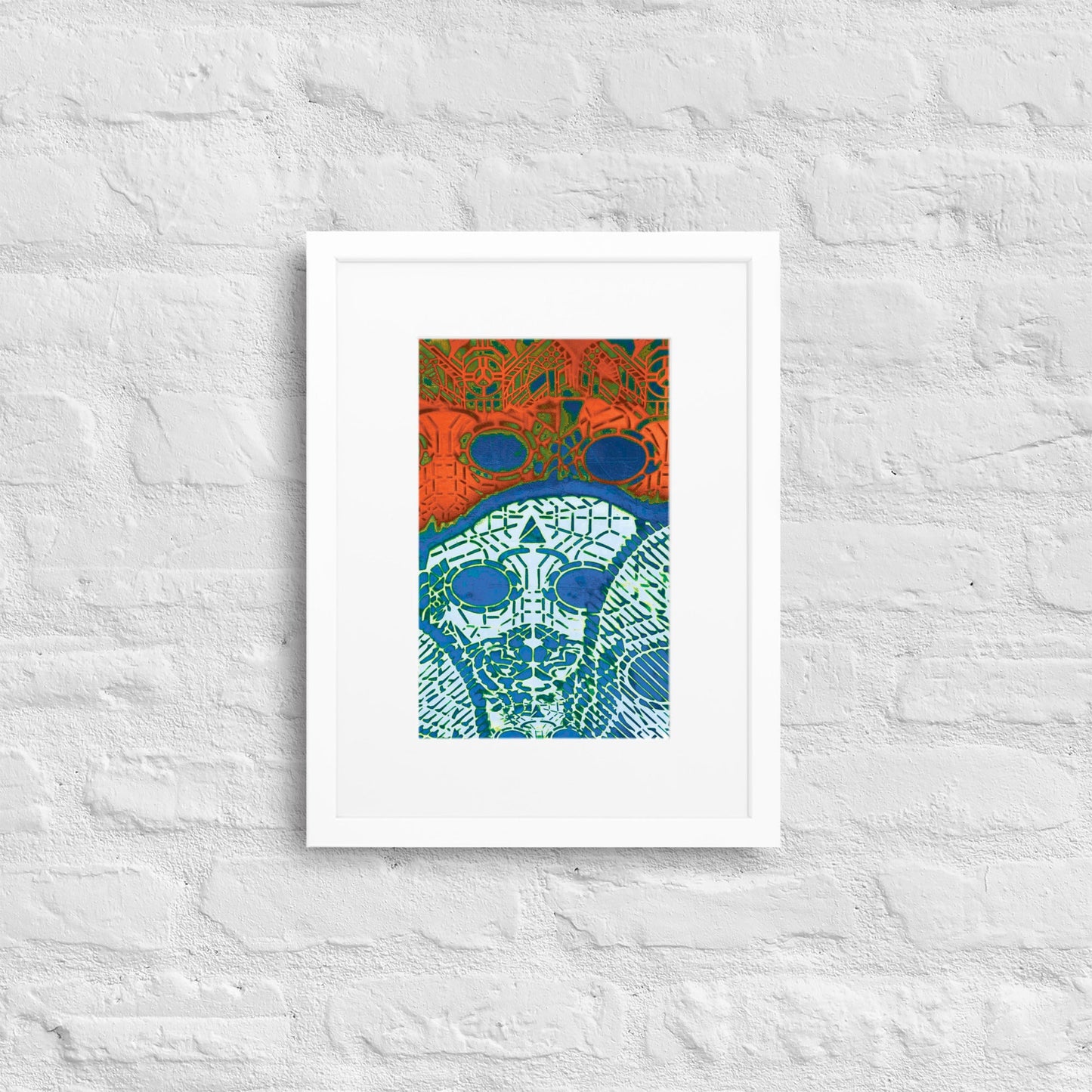 Matte Paper Framed Poster With Mat - Psychedelic skull 0.1 - Fliukka street wear.