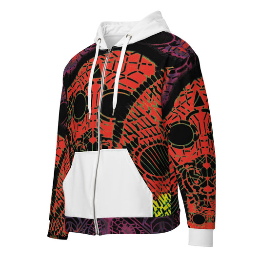 Unisex all over zip hoodie - Tech Skull 0.2 - Fliukka Clothing.